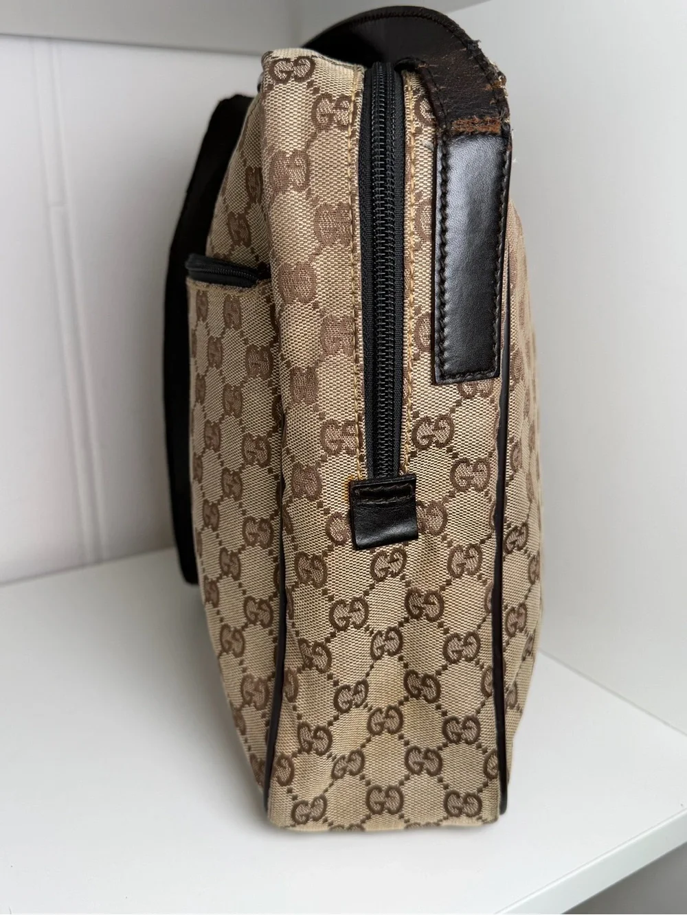 Gucci Beige & Brown GG Canvas Messenger Bag